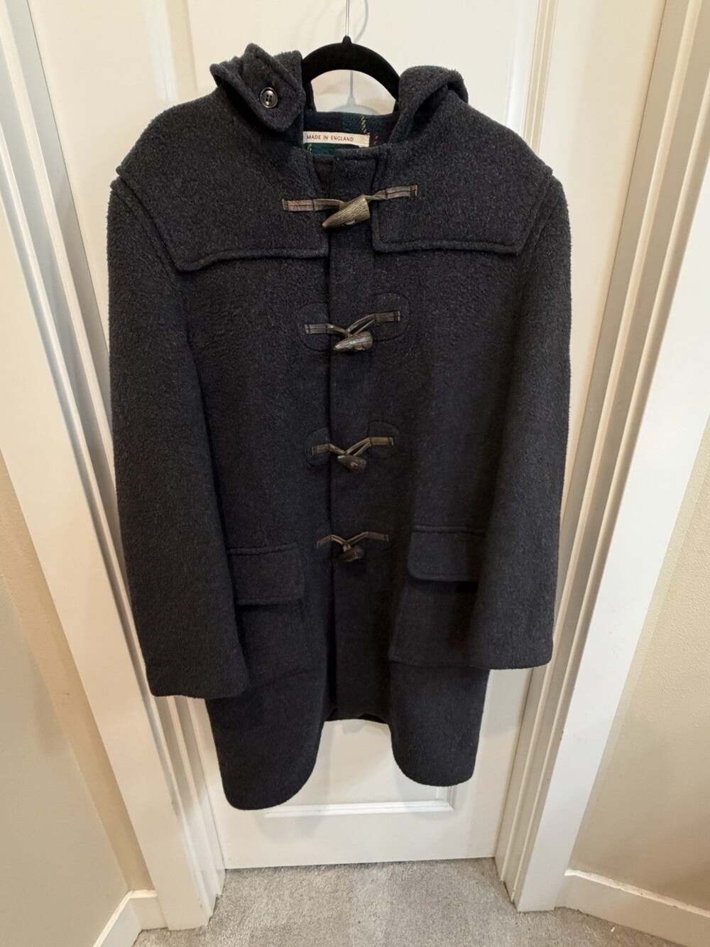 Saks Fifth Avenue Men’s Wool Duffle Coat Made in England Gray Toggle Size 38